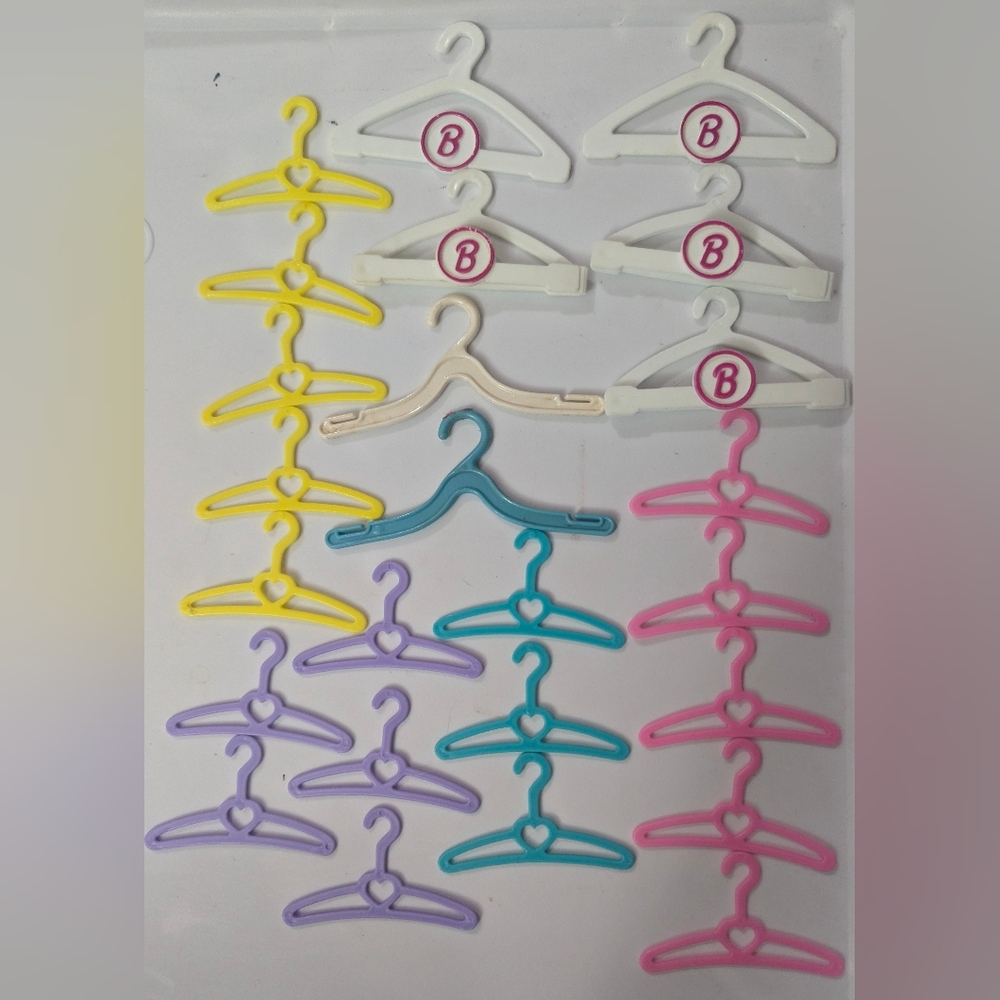 Vintage Barbie Doll Hangers Lot Of 25 Pink White Yellow Purple Heart